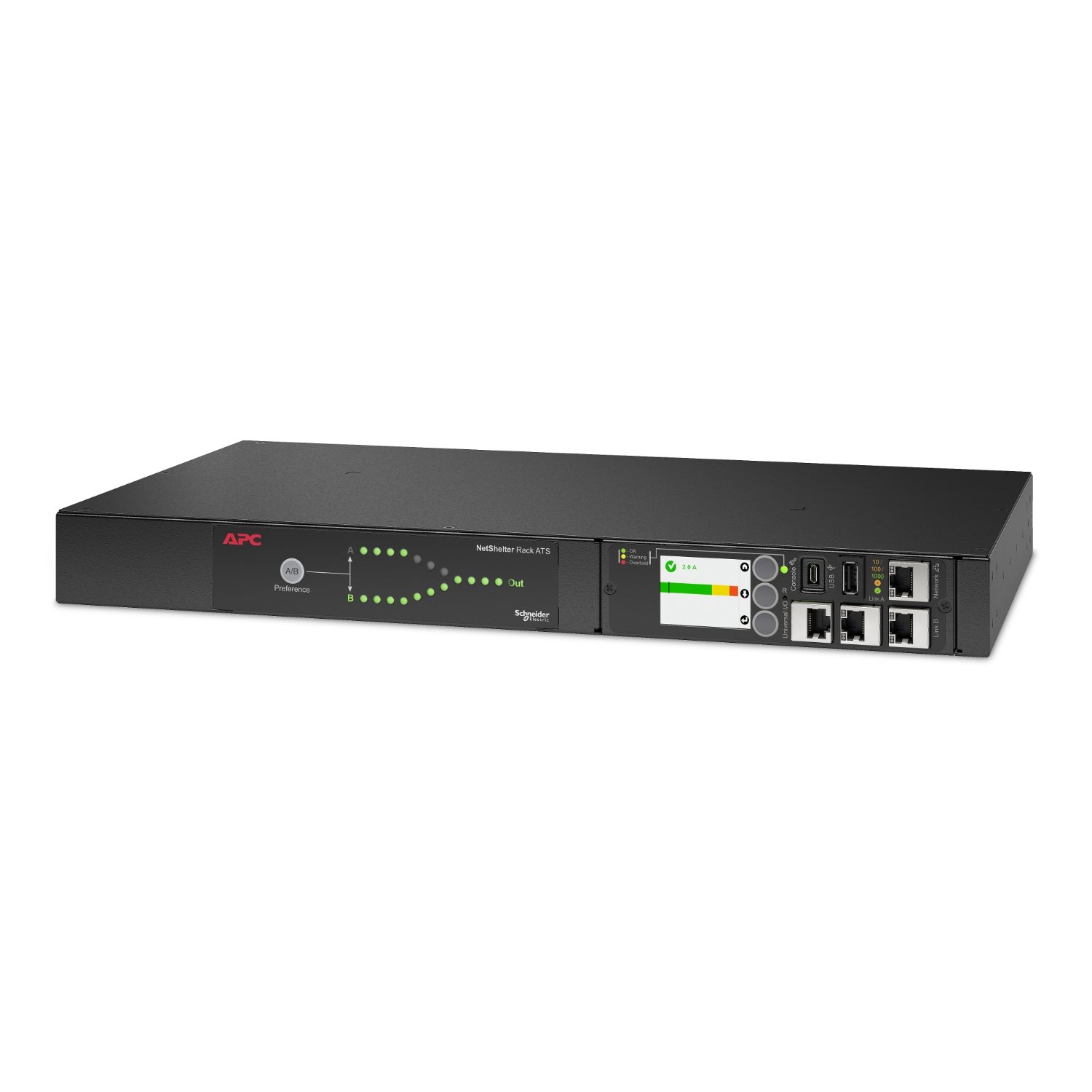 APC by Schneider Electric Netshelter Rack Automatic Transfer Switch, 1U, 20 A, 208V, 2 C20 IN, 8