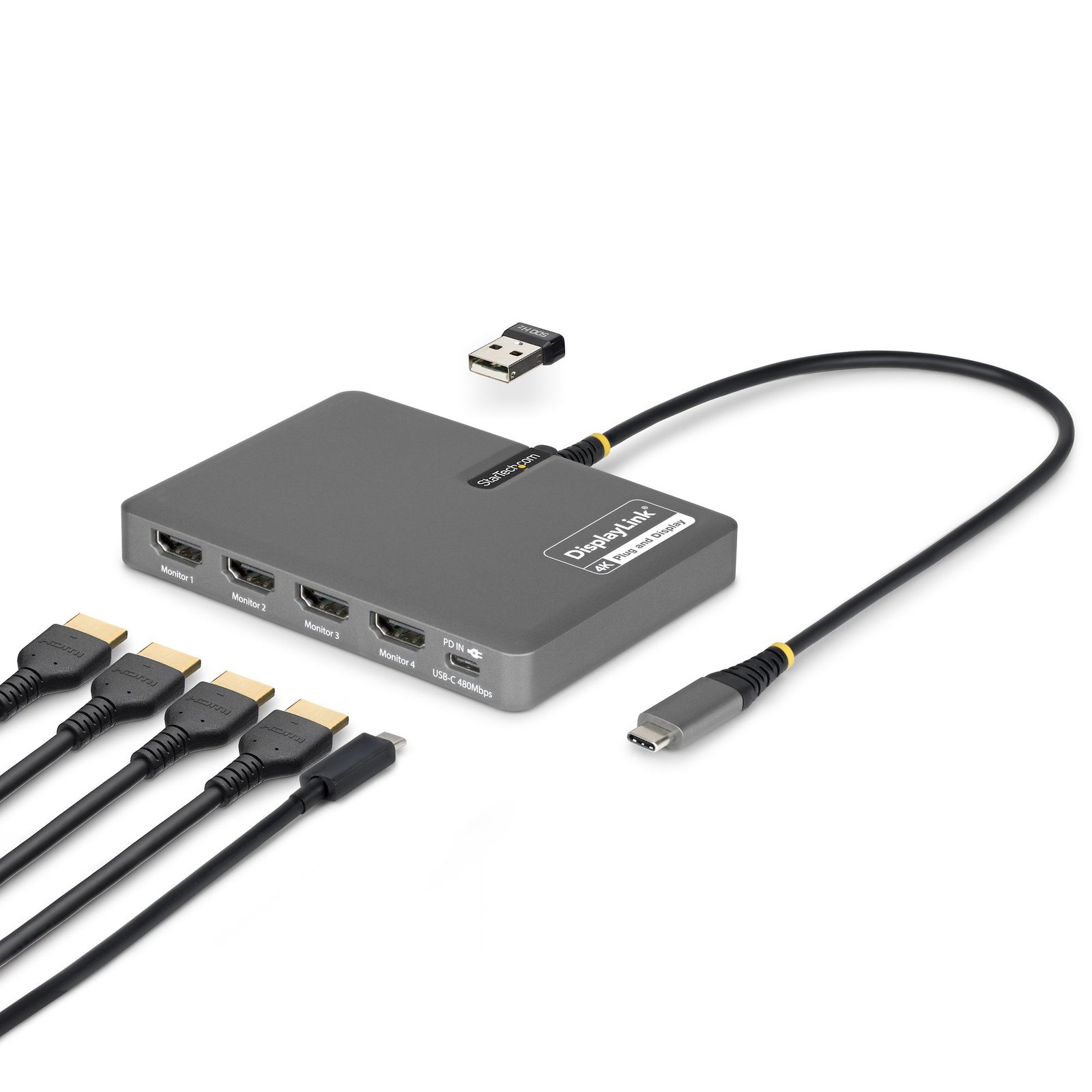 Startech StarTech.com USB-C to Quad-Monitor Workstation Adapter, 4K 60Hz HDMI, 140W PD Passthrough