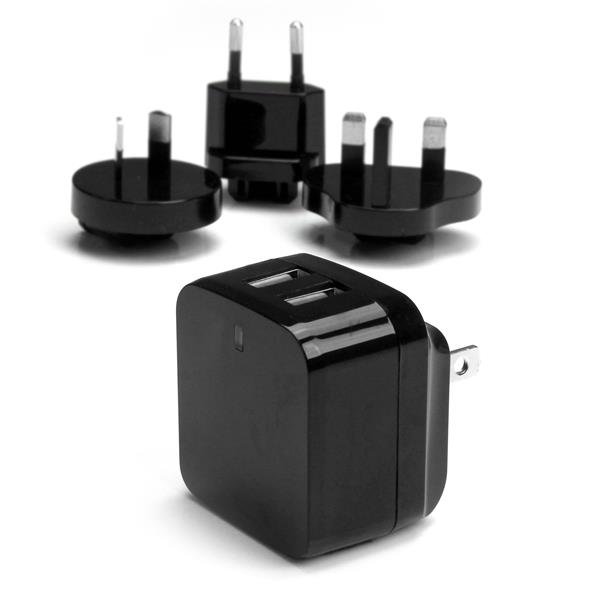 Startech StarTech.com Dual-Port USB Wall Charger - International Travel - 17W/3.4A - Black USB2PACBK