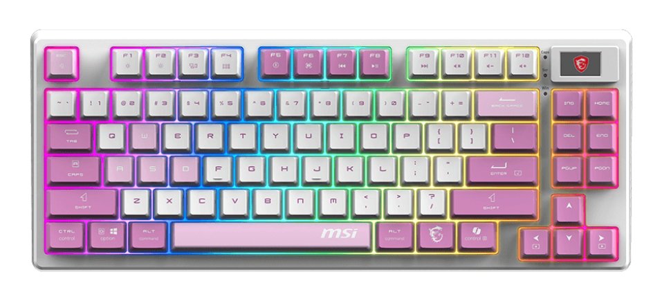 MSI FORGE GK600 TKL WIRELESS VIOLET keyboard Gaming USB + Bluetooth QWERTY Spanish Pink, White FORGEGK600V