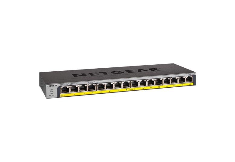 NETGEAR GS116LP Unmanaged Gigabit Ethernet (10/100/1000) Power over (PoE) Black GS116LP-100NAS