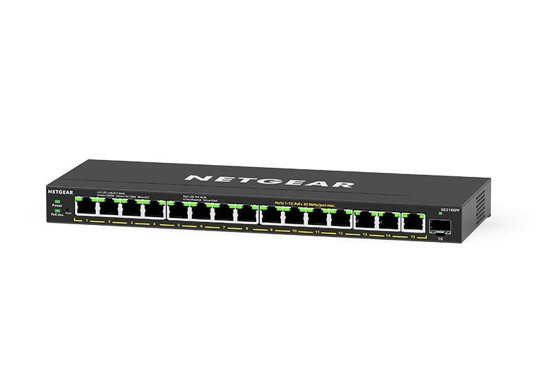 NETGEAR GS316EP Managed Gigabit Ethernet (10/100/1000) Power over (PoE) Black GS316EP-100NAS