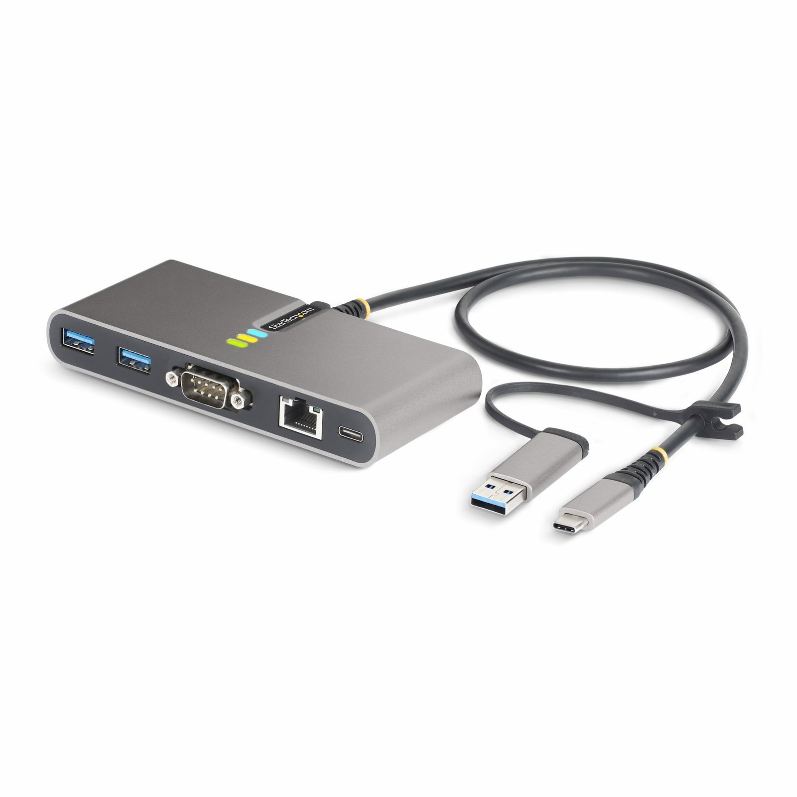 Startech Canada StarTech.com 2-Port USB-C Hub with Ethernet and RS-232, Attached to USB-A Dongle, 5G2A1SGBB-USB-C-HUB