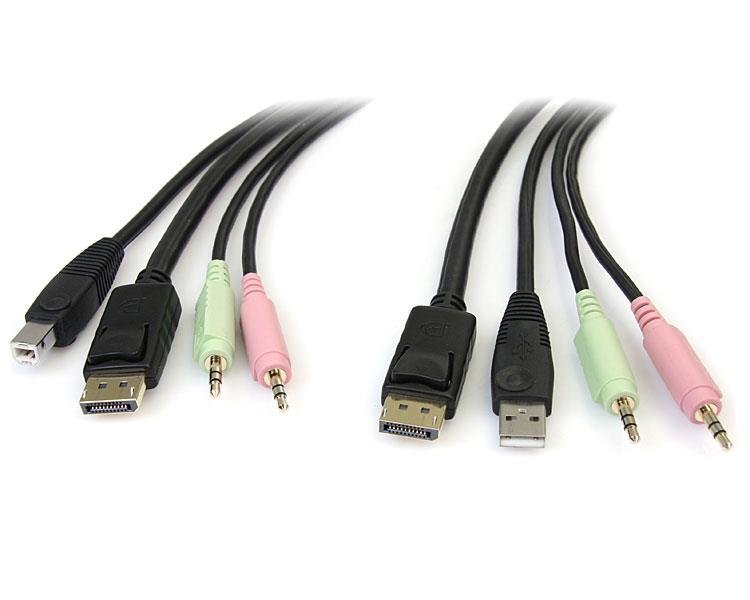 Startech Canada StarTech.com 6ft 4-in-1 USB DisplayPort KVM Switch Cable w/ Audio & Microphone DP4N1USB6