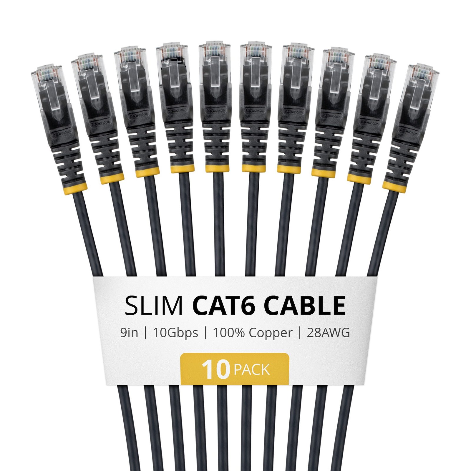 Startech Canada StarTech.com 9in Black Slim CAT6 Cable, 10 Pack, Snagless, 100W PoE, UTP, LSZH, N6PAT9INBKS10PK