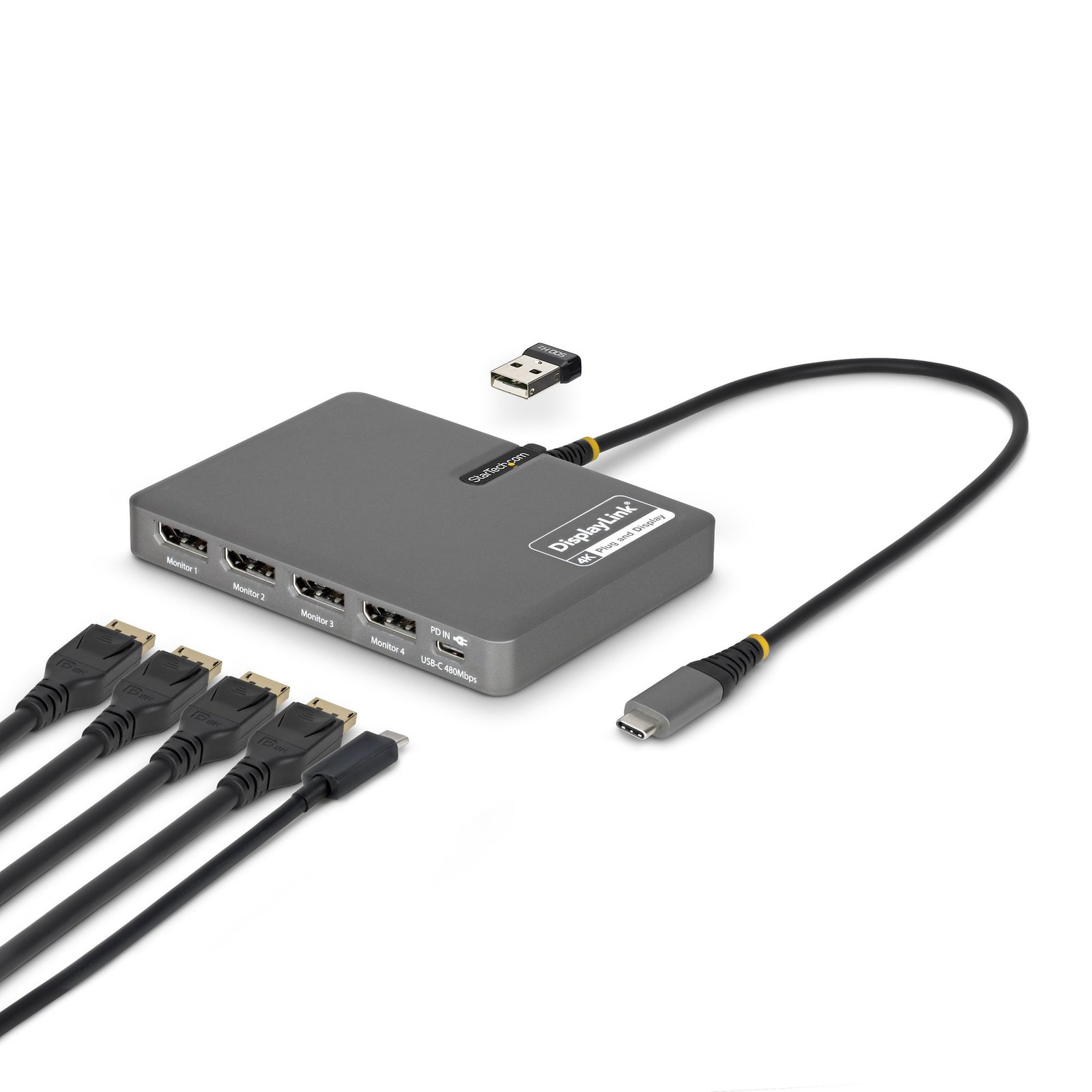 Startech Canada StarTech.com USB-C to Quad-Monitor Workstation Adapter, 4K 60Hz DisplayPort, 140W QUAD-USB-DP-ADAPT