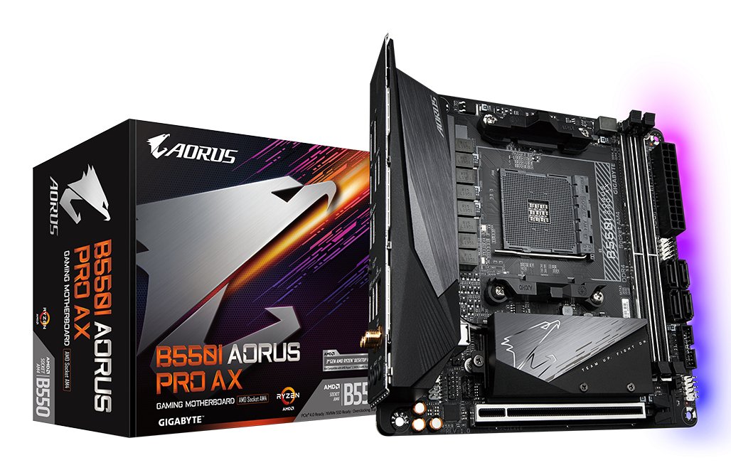 GIGABYTE B550I AORUS PRO AX Motherboard - AMD Ryzen 5000 CPUs, 8 Phases VRM, up to 5300MHz DDR4,