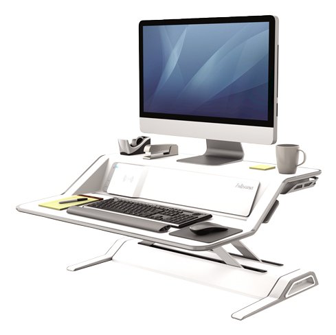 Fellowes Sit Stand Desk Riser - Lotus DX Height Adjustable Converter with Cable Management & 9901