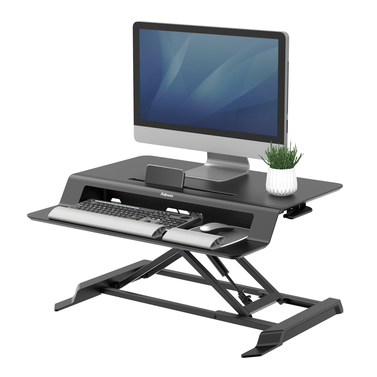 Fellowes Sit Stand Desk Riser - Lotus LT Height Adjustable Converter with Convenient Device Channel 8215001