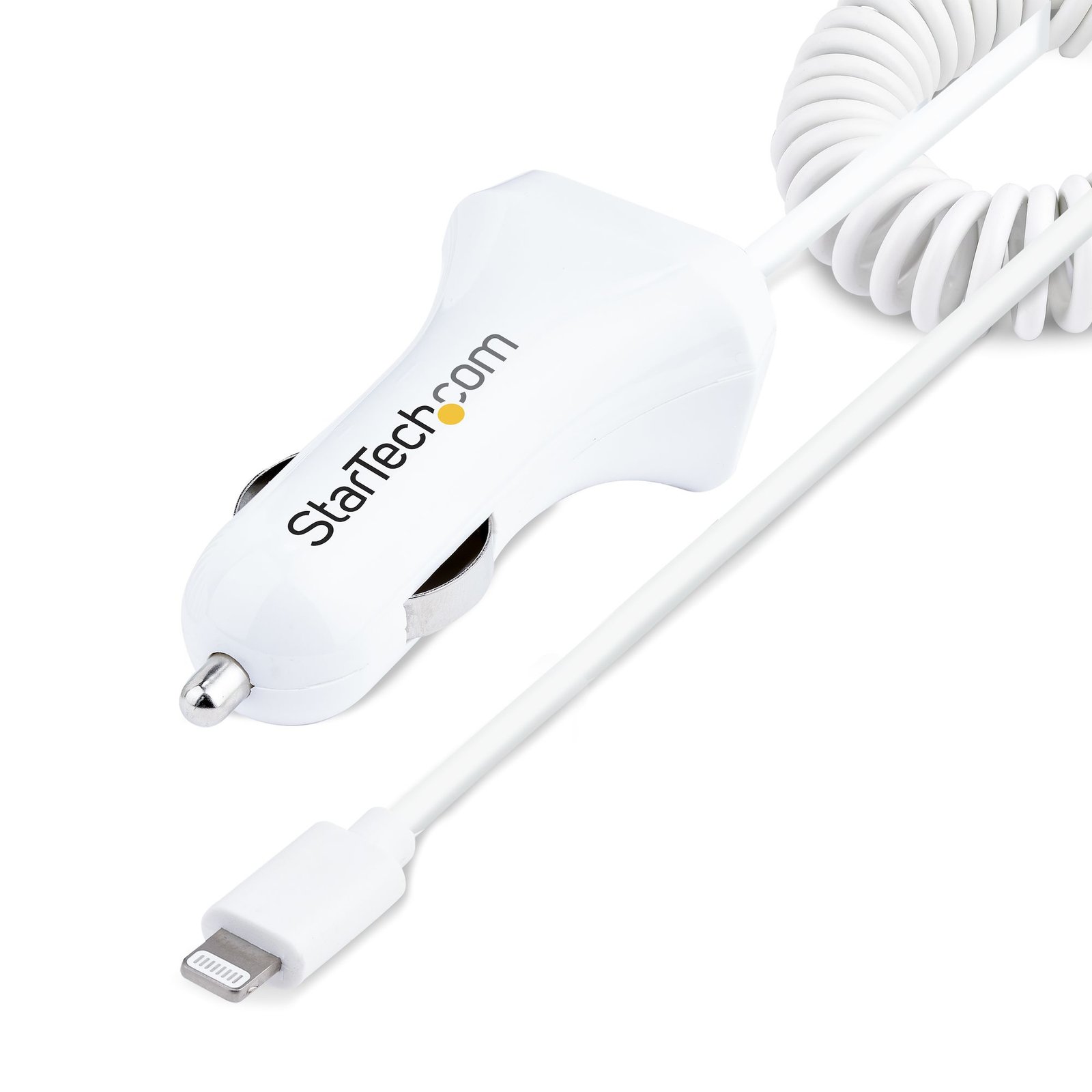 Startech Canada StarTech.com Lightning Car Charger with Coiled Cable, 1m 12W, White, 2 Port USB