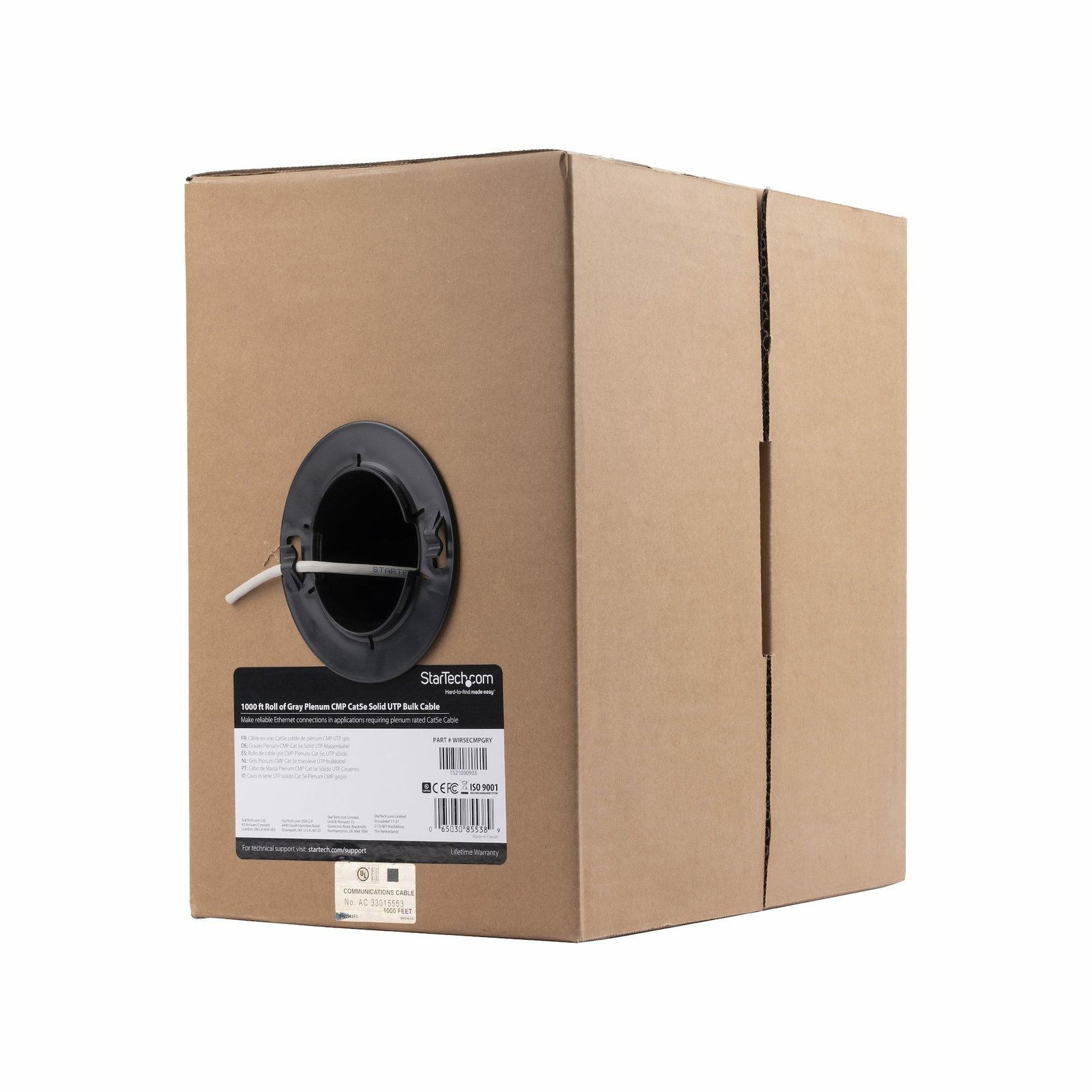 Startech Canada StarTech.com Bulk Cat 5e Ethernet Cable - 1000 ft. - Solid - Plenum CMP - Gray - WIR5ECMPGRY