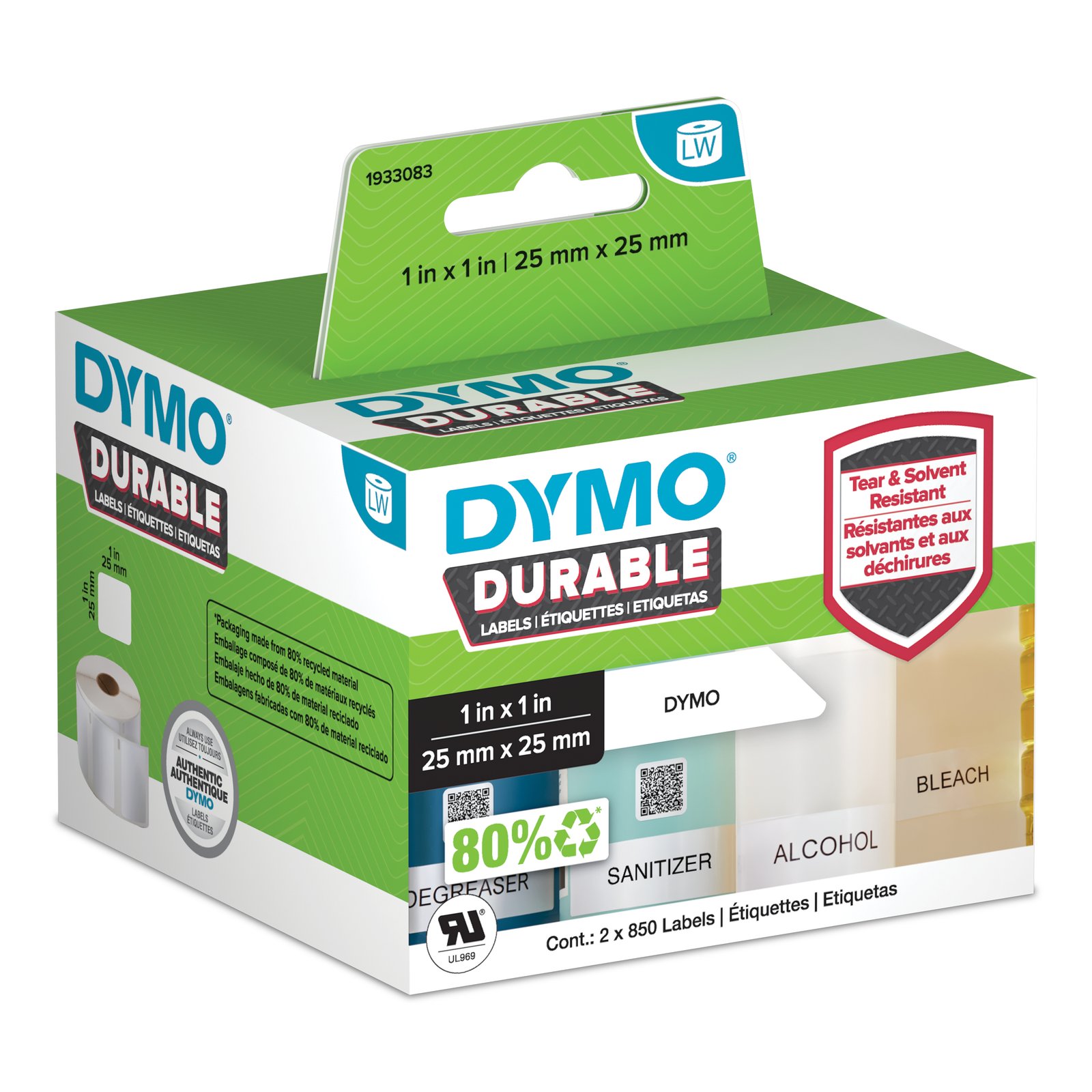 DYMO Original LabelWriter Durable Labels | 25mm x | White Poly | 2 Rolls of 850 (1,700 1933083