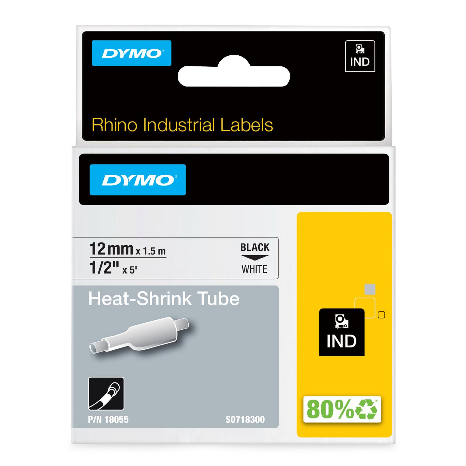 DYMO IND Heat-Shrink Tube Labels - 12mm x1,5m 18055