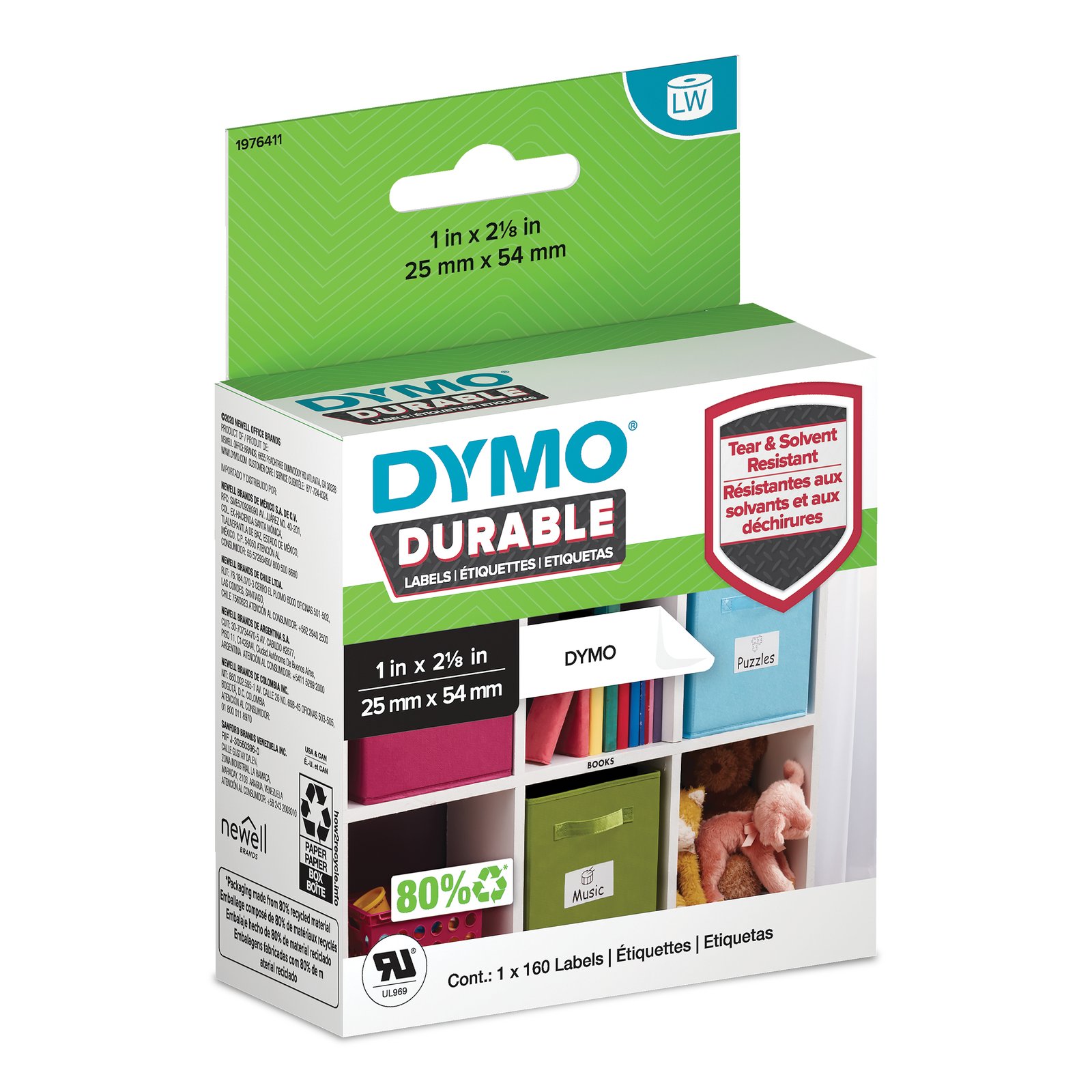 DYMO Original LabelWriter Durable Labels | 25mm x 54mm | White Poly | 160 Self-Adhesive | 1976411