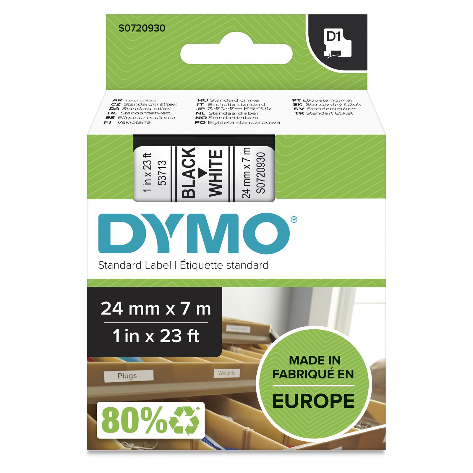 DYMO Authentic D1 Labels | Black Print on White | 24mm x 7m | Self-Adhesive for LabelManager Label S0720930