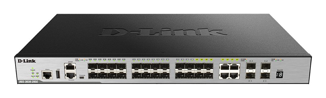 D-Link 24-Port SFP L3 Stackable Managed Gigabit Switch including 4 x 1000BaseT/SFP & 10GE DGS-3630-28SC/SI