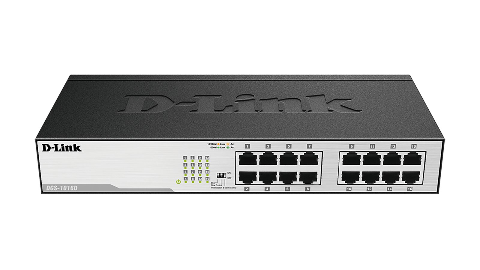 D-Link DGS-1016D network switch Unmanaged Gigabit Ethernet (10/100/1000) 1U Black, Silver DGS1016D