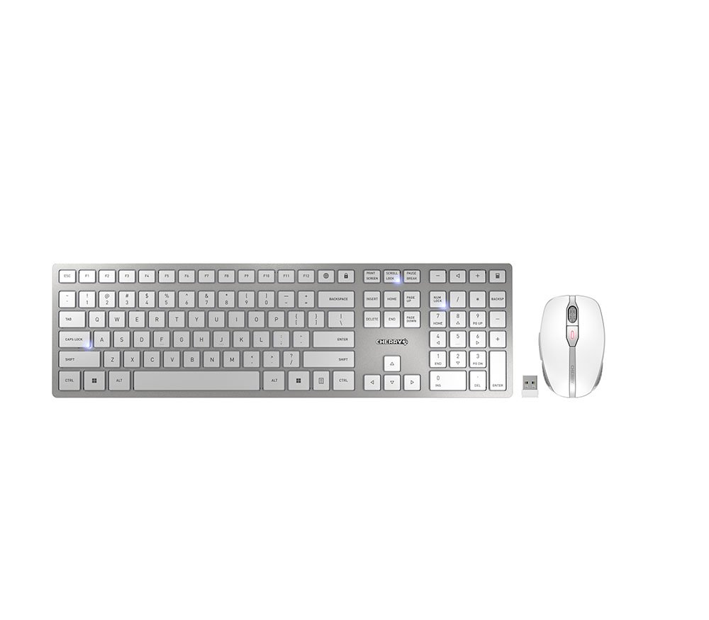 CHERRY DW 9100 SLIM keyboard Mouse included Universal RF Wireless + Bluetooth QWERTY English Silver JD-9100US-1