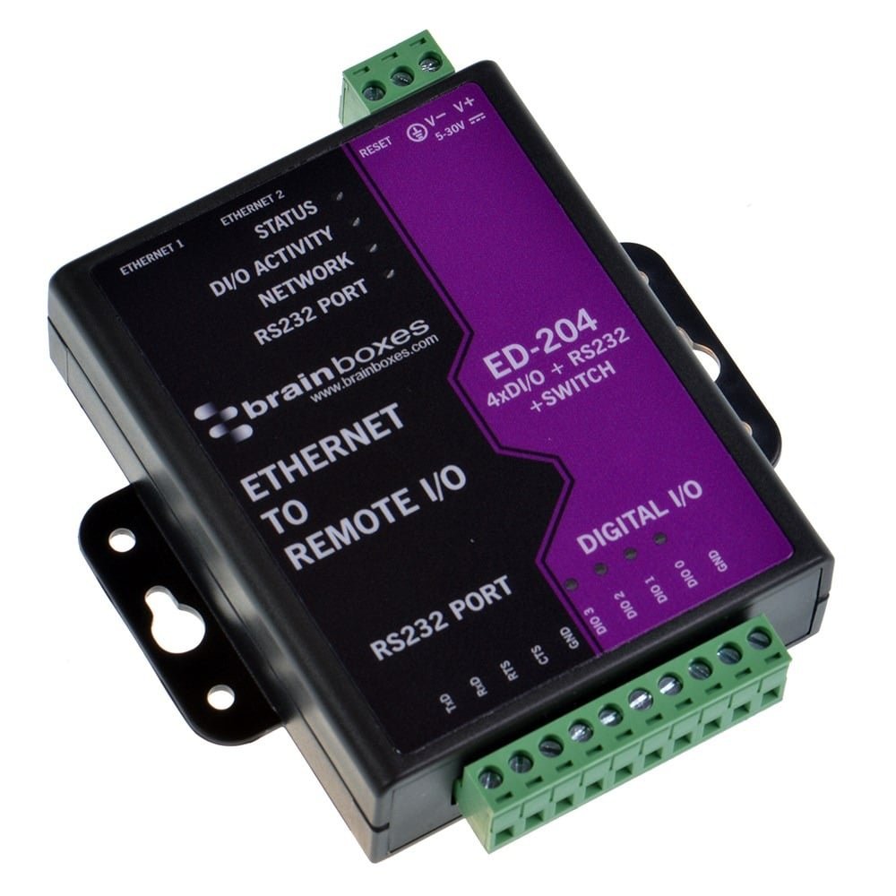 Brainboxes ED-204 Ethernet to 4 Digital IO and RS232 Serial Port with Switch