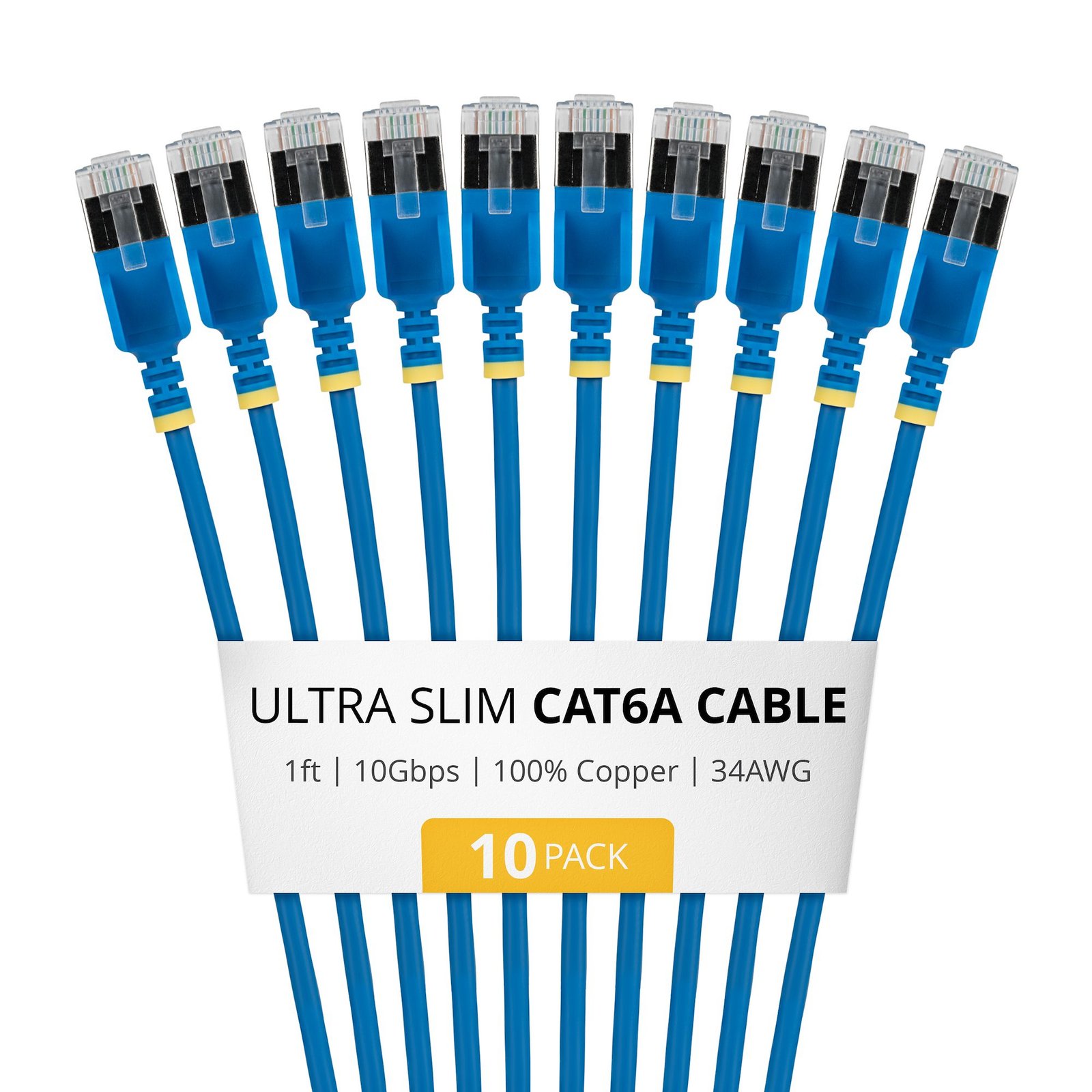 Startech StarTech.com 1ft Blue Ultra Slim Cat6A Ethernet Cable, 10 pack, Snagless, FTP, Pure Bare 6ASTP34BLS1FT10PK