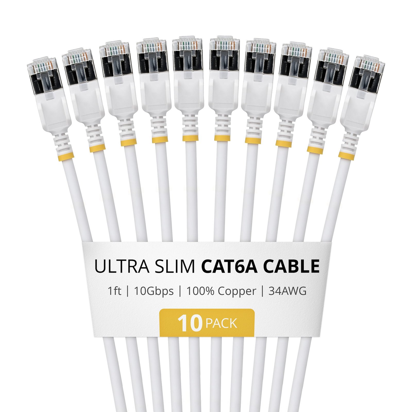 Startech StarTech.com 1ft White Ultra Slim Cat6A Ethernet Cable, 10 Pack, Snagless, FTP, Pure Bare 6ASTP34WHS1FT10PK